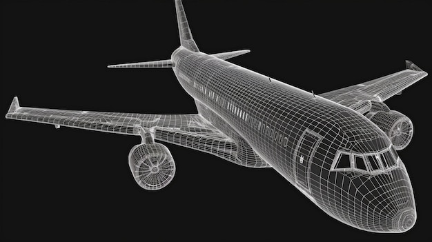 Private Jet Abstract Wireframe Business Luxury Twin Engine Aircraft Generative AI