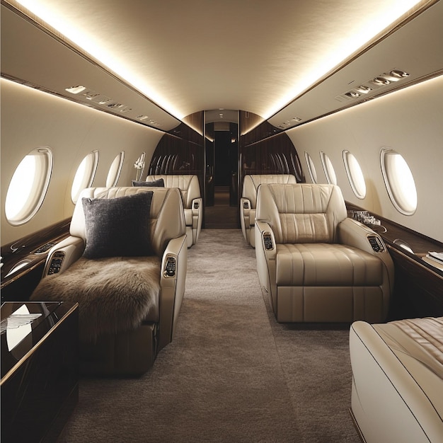 Photo a private jet interior with plush seating highend amenities and a personalized flight experience