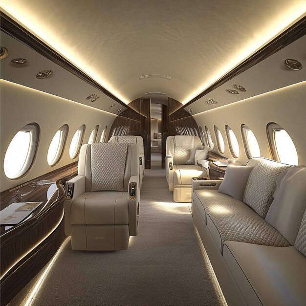 Photo a private jet interior with plush seating highend amenities and a personalized flight experience