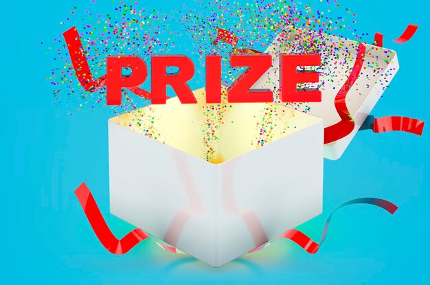 Prize concept text inside gift box 3D rendering