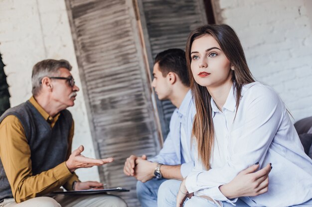 Problems in family. Nice pleasant young couple discussing their problems and having an argument