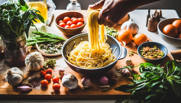 Process of cooking homemade italian pasta