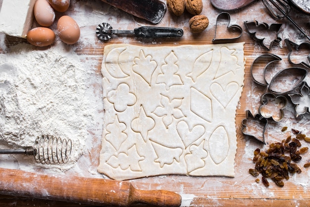 The process of cooking, wooden background, top view