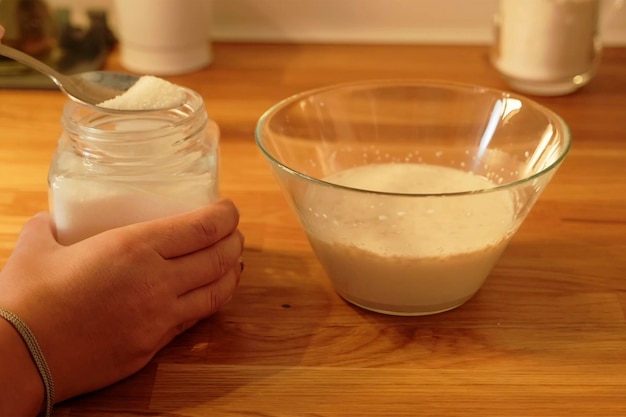 The process of making buns flour eggs chocolate tremble dough milk salt