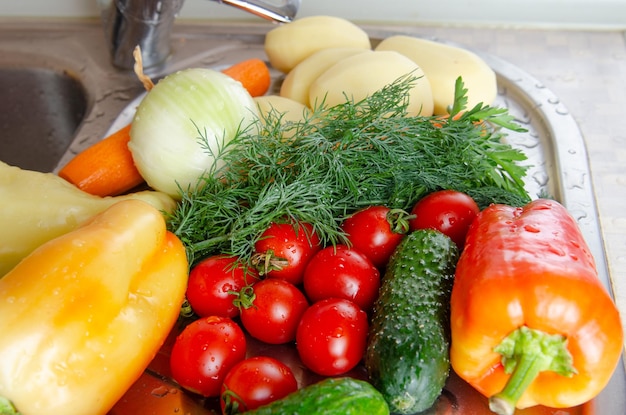 The process of preparing vegetables for cooking healthy food soup salad stew