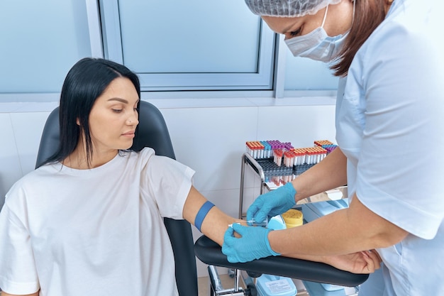 The process of taking blood from veins for analysis