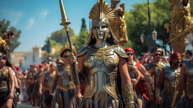 Procession in honor of goddess Athena with priestesses soldiers