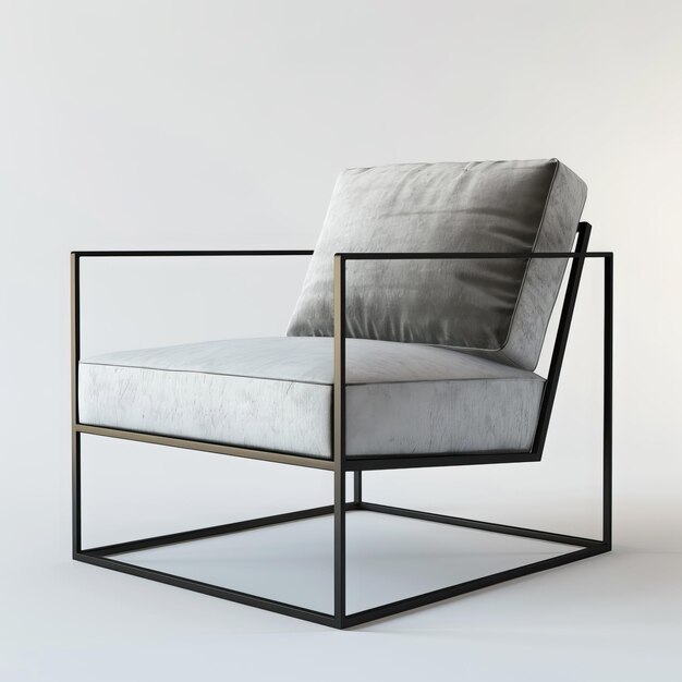 Photo produce a photo of a minimalist metal frame black armchair with a seat isolated