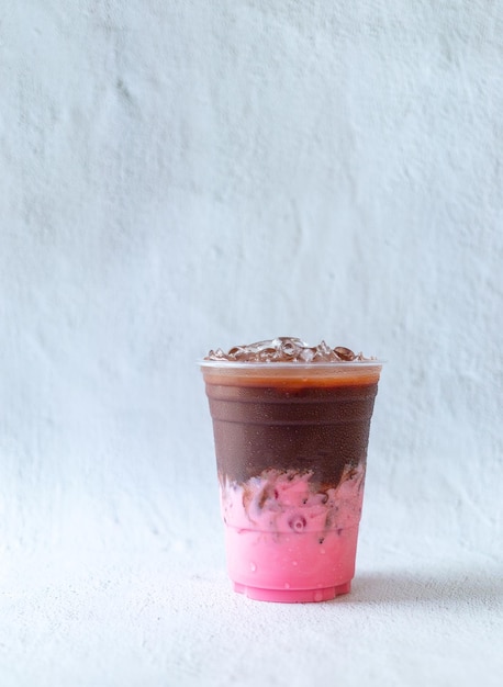 Product Cold drink menu of smoothly mixed cocoa chocolate Strawberry drinks in a plastic glass