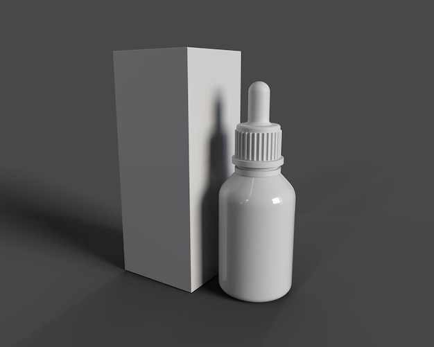 Product cosmetic dropper bottle and box,3d render mockup.