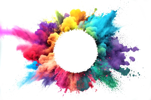 Product display frame with colorful powder paint explosion generative ai