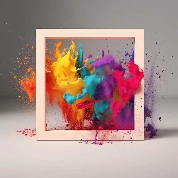 Product display frame with colorful powder paint explosion Generative Ai