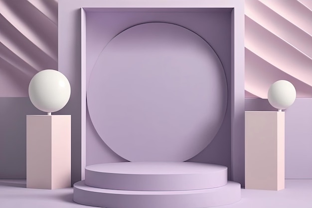 Product display lavender round podium Stage showcase on pedestal studio with podium 3D