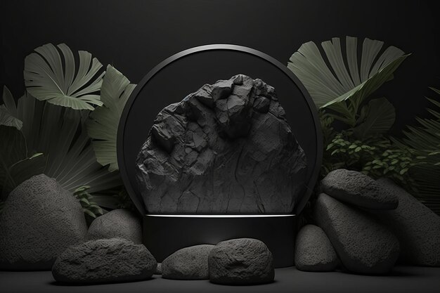 Product display podium for natural product Empty scene with tropical leaves Generative ai