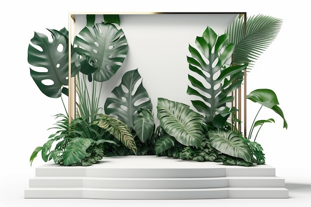 Product display podium in tropical for product presentation