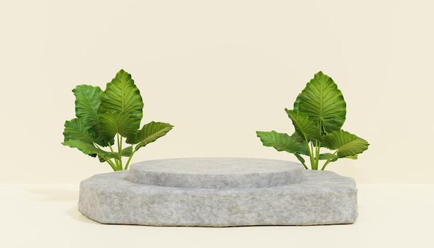 Product display podium with nature plant background 3D rendering