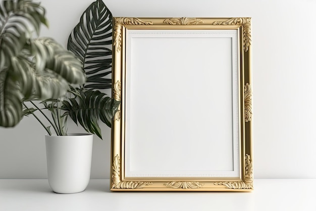 A product display stand with an empty picture frame on white