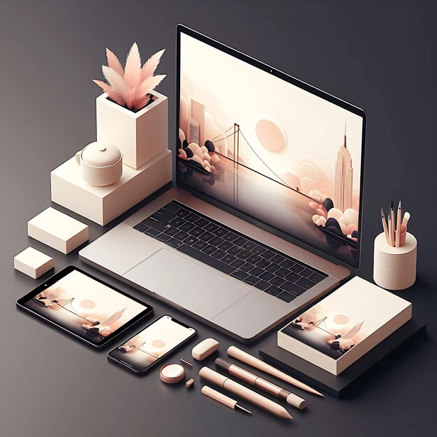 Product mockup illustration for desktop laptop smartphone and tablet