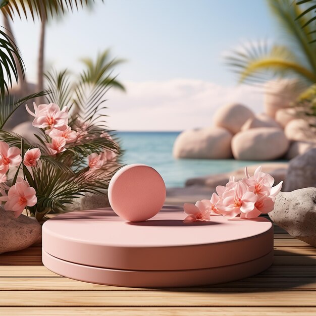 Product mockup podium in Valentines tropical setting