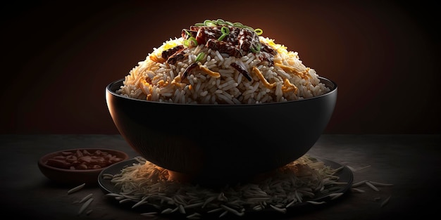 Product photo of Chinese Rice in dark background restaurant background