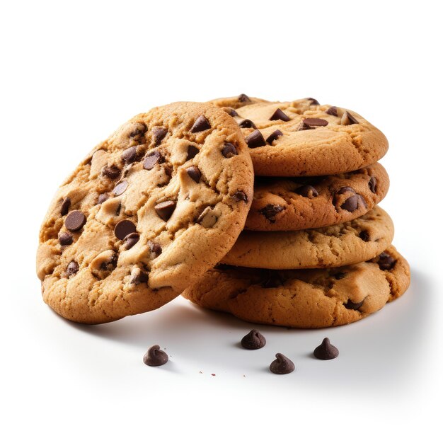 product photo of a group of cookies with chocolate chips isolated background