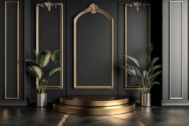 Photo product podium with luxury plant gold architecture