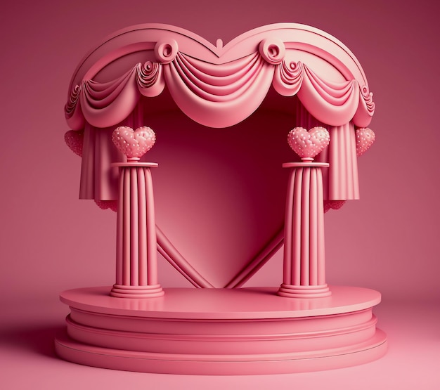 product podium with pink valentine theme, generated ai illustration