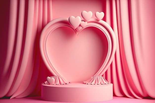 product podium with pink valentine theme, generated ai illustration