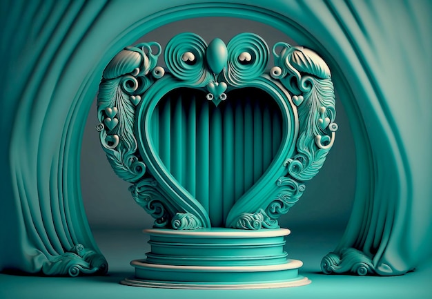 product podium with tosca and gold color valentine theme, generated ai illustration