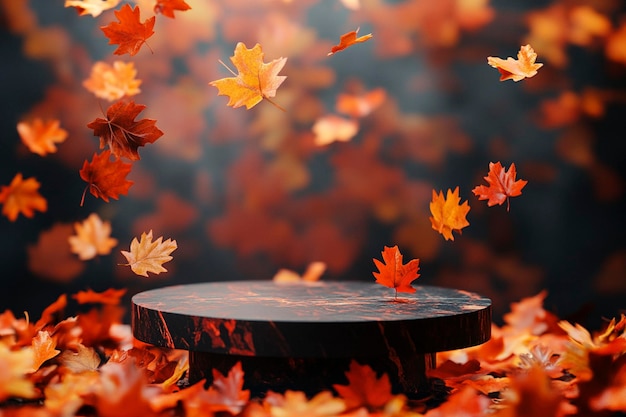 Product Presentation Pedestals with Autumn Leaves Background