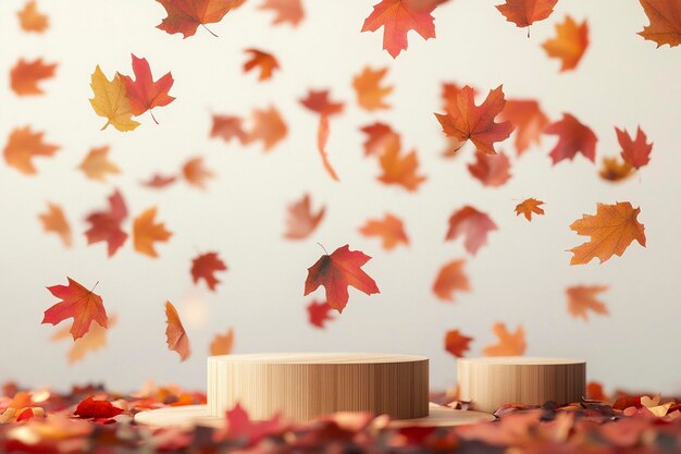 Product Presentation Pedestals with Autumn Leaves Background