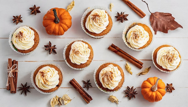 product shot of pumpkin cupcake with vanilla cream