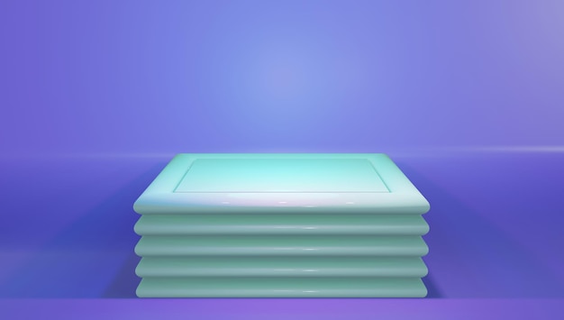 Product showcase illuminated holographic mint glossy stage mockup. 3d render illustration