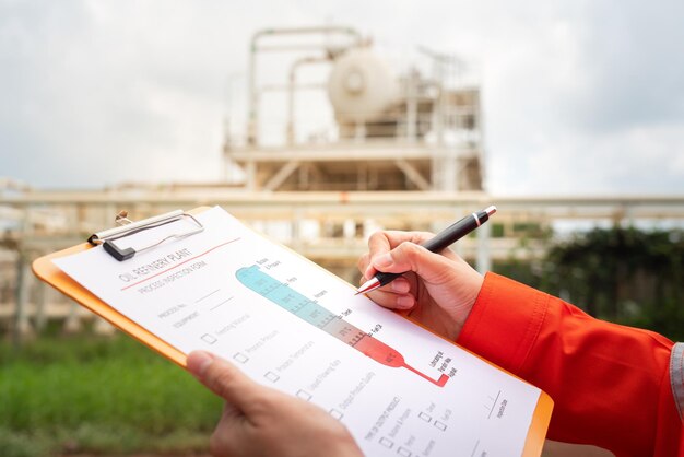 The production engineer is checking on the oil distillation process