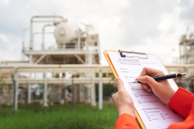 The production engineer is checking on the oil distillation process