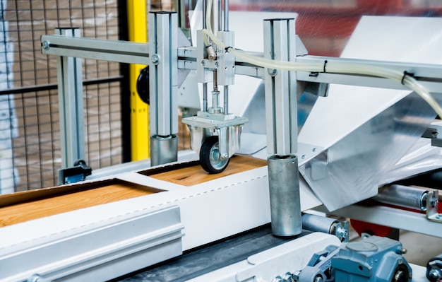 Production line of the wooden floor factory.