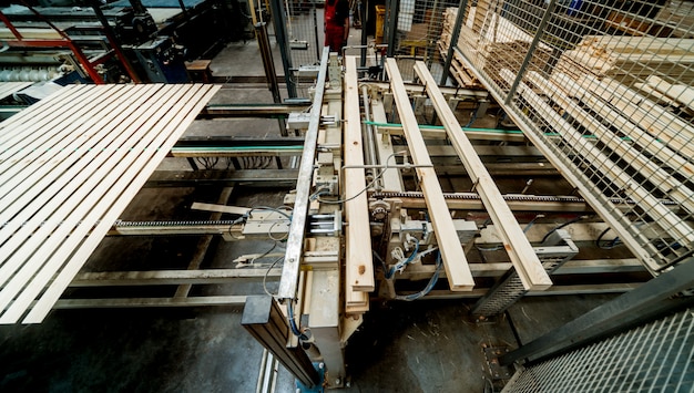 Production line of the wooden floor factory.