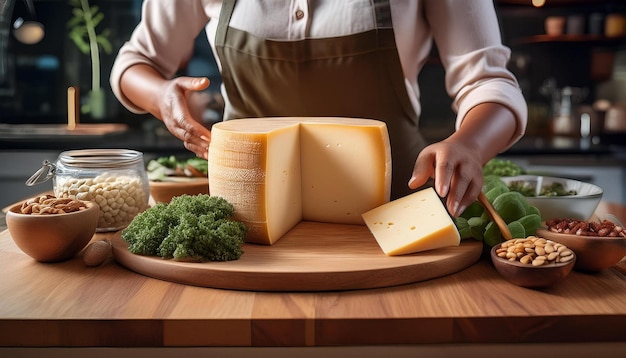 the production of vegan cheese in a modern kitchen highlighting plantbased ingredients