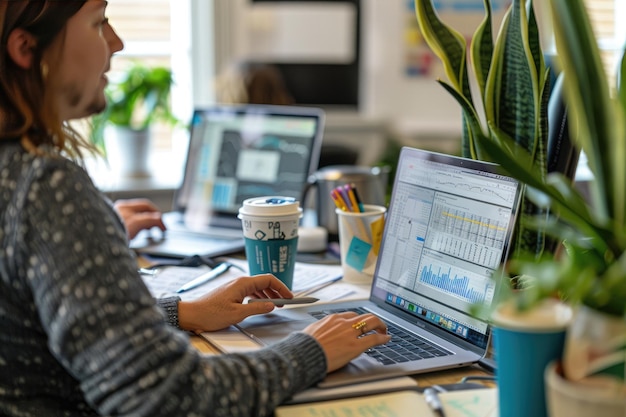 Productive Work on Laptops in a Modern Office