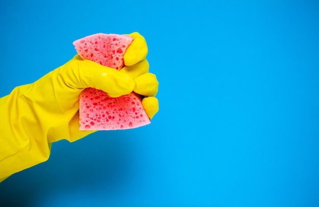 Products for professional cleaning on blue background.