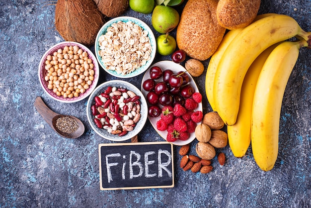 Photo products rich in fiber. healthy diet food