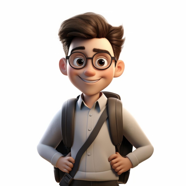 Professional 3d Cartoon Image Of A Studentcentered Boy With Glasses