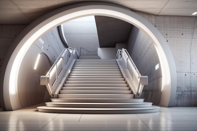 Professional 3D rendering of a sleek contemporary staircase in a concrete building