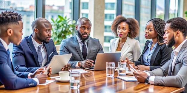 Professional African Business Individuals Engaged in Intense Work Meeting Discussions