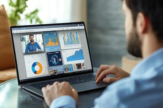 Photo a professional analyzing data on a laptop at home office during a video conference in the morningbest