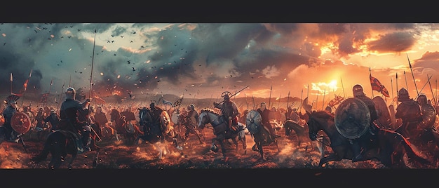 Photo professional artist illustrating an ancient battle scene