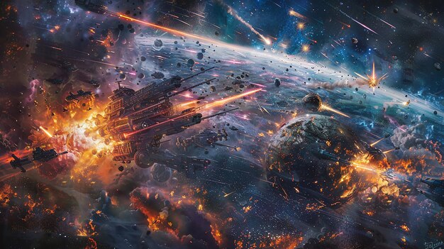 Professional Artist Painting an Epic Space Battle