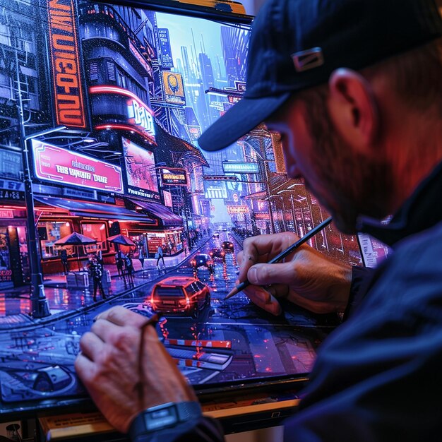 Professional Artist Sketching a Futuristic Cityscape