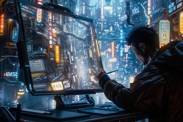 Professional Artist Sketching a Futuristic Cityscape