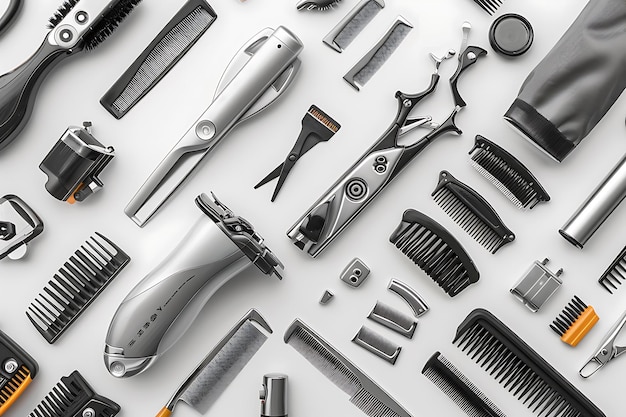 Professional Barber Tools and Accessories on White Background